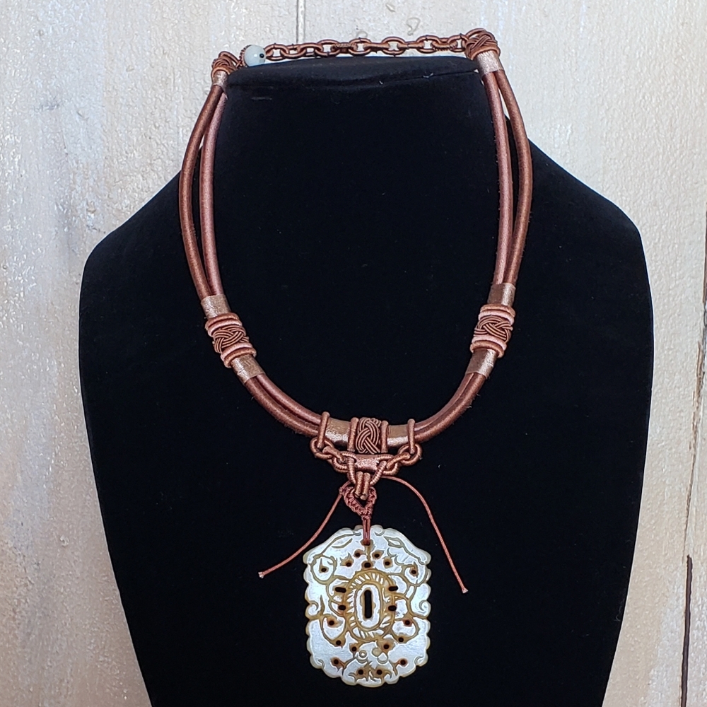 Carved big jade necklace